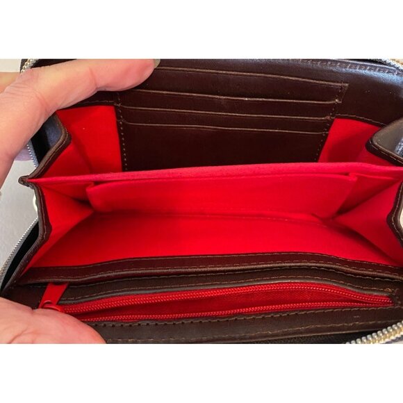 Dooney & Bourke Chevron Wristlet Wallet Brown & Blue Leather Red Interior - Picture 4 of 8